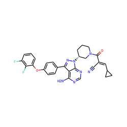 N#C/C(=C\C1CC1)C(=O)N1CCC[C@@H](n2nc(-c3ccc(Oc4cccc(F)c4F)cc3)c3c(N)ncnc32)C1 ZINC000217010959