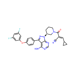 N#C/C(=C\C1CC1)C(=O)N1CCC[C@H](n2nc(-c3ccc(Oc4cc(F)cc(F)c4)cc3)c3c(N)ncnc32)C1 ZINC001772588146