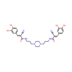 N#C/C(=C\c1ccc(O)c(O)c1)C(=O)NCCCN1CCN(CCCNC(=O)/C(C#N)=C/c2ccc(O)c(O)c2)CC1 ZINC000038142796