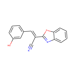N#C/C(=C\c1cccc(O)c1)c1nc2ccccc2o1 ZINC000005072244