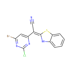 N#C/C(=C1/Nc2ccccc2S1)c1cc(Br)nc(Cl)n1 ZINC000013647665