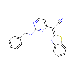N#C/C(=C1/Nc2ccccc2S1)c1ccnc(NCc2ccccc2)n1 ZINC000013647738