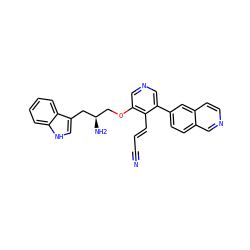 N#C/C=C/c1c(OC[C@@H](N)Cc2c[nH]c3ccccc23)cncc1-c1ccc2cnccc2c1 ZINC000014962547