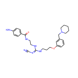 N#C/N=C(/NCCCOc1cccc(CN2CCCCC2)c1)NCCNC(=O)c1ccc(N)cc1 ZINC000014979634