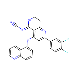 N#C/N=C1\NCCc2nc(-c3ccc(F)c(F)c3)cc(Nc3cccc4ncccc34)c21 ZINC000116989638