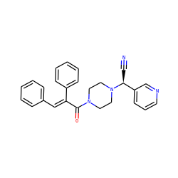 N#C[C@@H](c1cccnc1)N1CCN(C(=O)/C(=C/c2ccccc2)c2ccccc2)CC1 ZINC000013729060