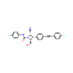 N#C[C@@H]1[C@H](c2ccc(C#Cc3ccc(F)cc3)cc2)[C@@H](CO)N1C(=O)Nc1ccc(F)cc1 ZINC000095604920