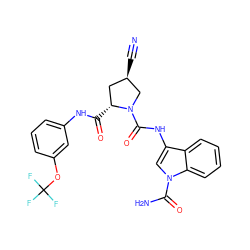 N#C[C@@H]1C[C@@H](C(=O)Nc2cccc(OC(F)(F)F)c2)N(C(=O)Nc2cn(C(N)=O)c3ccccc23)C1 ZINC000148159940