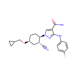 N#C[C@@H]1C[C@@H](OCC2CC2)CC[C@H]1n1cc(C(N)=O)c(Nc2ccc(F)cc2)n1 ZINC000222973153