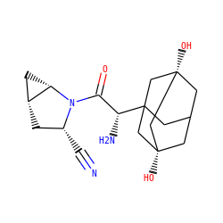 N#C[C@@H]1C[C@@H]2C[C@@H]2N1C(=O)[C@@H](N)C12CC3C[C@](O)(C1)C[C@@](O)(C3)C2 ZINC000013648759