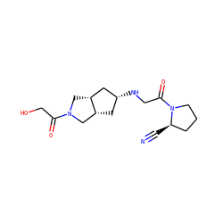 N#C[C@@H]1CCCN1C(=O)CN[C@@H]1C[C@@H]2CN(C(=O)CO)C[C@@H]2C1 ZINC000101349623