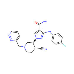 N#C[C@@H]1CCN(Cc2cccnn2)C[C@H]1n1cc(C(N)=O)c(Nc2ccc(F)cc2)n1 ZINC000204939371