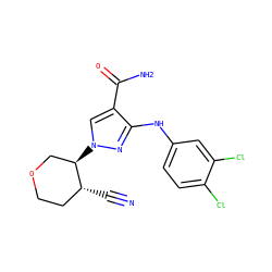 N#C[C@@H]1CCOC[C@H]1n1cc(C(N)=O)c(Nc2ccc(Cl)c(Cl)c2)n1 ZINC000204977246