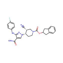 N#C[C@@H]1CN(C(=O)OC2Cc3ccccc3C2)CC[C@@H]1n1cc(C(N)=O)c(Nc2ccc(F)cc2)n1 ZINC000205064145