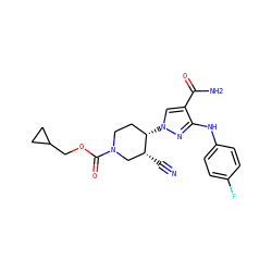 N#C[C@@H]1CN(C(=O)OCC2CC2)CC[C@@H]1n1cc(C(N)=O)c(Nc2ccc(F)cc2)n1 ZINC000205056304