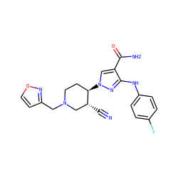 N#C[C@@H]1CN(Cc2ccon2)CC[C@H]1n1cc(C(N)=O)c(Nc2ccc(F)cc2)n1 ZINC000220680974