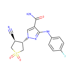 N#C[C@@H]1CS(=O)(=O)C[C@H]1n1cc(C(N)=O)c(Nc2ccc(F)cc2)n1 ZINC000220736323