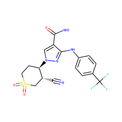 N#C[C@@H]1CS(=O)(=O)CC[C@H]1n1cc(C(N)=O)c(Nc2ccc(C(F)(F)F)cc2)n1 ZINC000220707161