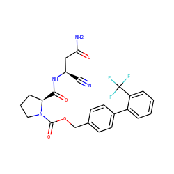 N#C[C@H](CC(N)=O)NC(=O)[C@@H]1CCCN1C(=O)OCc1ccc(-c2ccccc2C(F)(F)F)cc1 ZINC000169338850