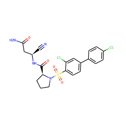 N#C[C@H](CC(N)=O)NC(=O)[C@@H]1CCCN1S(=O)(=O)c1ccc(-c2ccc(Cl)cc2)cc1Cl ZINC000653803729