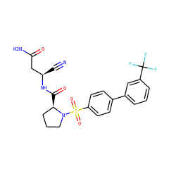 N#C[C@H](CC(N)=O)NC(=O)[C@@H]1CCCN1S(=O)(=O)c1ccc(-c2cccc(C(F)(F)F)c2)cc1 ZINC000653803632