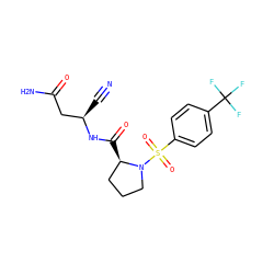 N#C[C@H](CC(N)=O)NC(=O)[C@@H]1CCCN1S(=O)(=O)c1ccc(C(F)(F)F)cc1 ZINC000653793158