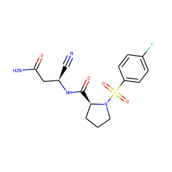 N#C[C@H](CC(N)=O)NC(=O)[C@@H]1CCCN1S(=O)(=O)c1ccc(F)cc1 ZINC000653790066