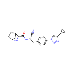 N#C[C@H](Cc1ccc(-n2cc(C3CC3)nn2)cc1)NC(=O)[C@H]1N[C@@H]2CC[C@H]1C2 ZINC000221947057