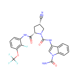 N#C[C@H]1C[C@@H](C(=O)Nc2cccc(OC(F)(F)F)c2F)N(C(=O)Nc2cn(C(N)=O)c3ccccc23)C1 ZINC000148035090
