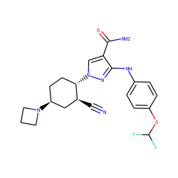 N#C[C@H]1C[C@@H](N2CCC2)CC[C@@H]1n1cc(C(N)=O)c(Nc2ccc(OC(F)F)cc2)n1 ZINC000205000673