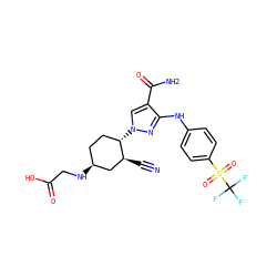 N#C[C@H]1C[C@@H](NCC(=O)O)CC[C@@H]1n1cc(C(N)=O)c(Nc2ccc(S(=O)(=O)C(F)(F)F)cc2)n1 ZINC000221169726