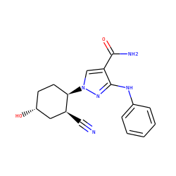 N#C[C@H]1C[C@H](O)CC[C@H]1n1cc(C(N)=O)c(Nc2ccccc2)n1 ZINC000205054036