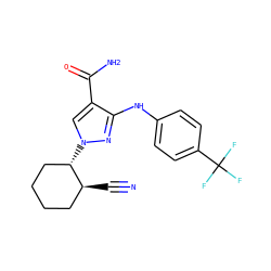 N#C[C@H]1CCCC[C@@H]1n1cc(C(N)=O)c(Nc2ccc(C(F)(F)F)cc2)n1 ZINC000221196178