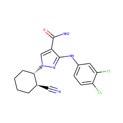 N#C[C@H]1CCCC[C@@H]1n1cc(C(N)=O)c(Nc2ccc(Cl)c(Cl)c2)n1 ZINC000221831076