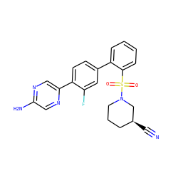 N#C[C@H]1CCCN(S(=O)(=O)c2ccccc2-c2ccc(-c3cnc(N)cn3)c(F)c2)C1 ZINC000212135377