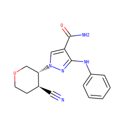 N#C[C@H]1CCOC[C@@H]1n1cc(C(N)=O)c(Nc2ccccc2)n1 ZINC000221263870