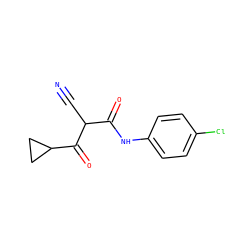 N#CC(C(=O)Nc1ccc(Cl)cc1)C(=O)C1CC1 ZINC000100785148