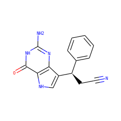 N#CC[C@H](c1ccccc1)c1c[nH]c2c(=O)[nH]c(N)nc12 ZINC000000008391