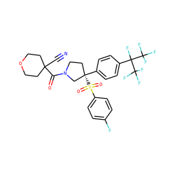 N#CC1(C(=O)N2CC[C@](c3ccc(C(F)(C(F)(F)F)C(F)(F)F)cc3)(S(=O)(=O)c3ccc(F)cc3)C2)CCOCC1 ZINC001772645379