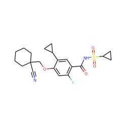 N#CC1(COc2cc(F)c(C(=O)NS(=O)(=O)C3CC3)cc2C2CC2)CCCCC1 ZINC000216262058