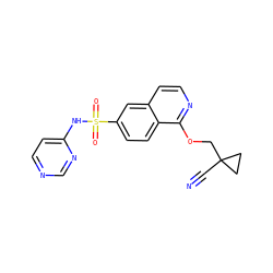 N#CC1(COc2nccc3cc(S(=O)(=O)Nc4ccncn4)ccc23)CC1 ZINC000206093271