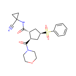 N#CC1(NC(=O)[C@@H]2C[C@@H](S(=O)(=O)c3ccccc3)C[C@H]2C(=O)N2CCOCC2)CC1 ZINC000103242396