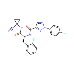 N#CC1(NC(=O)[C@H](Cc2ccccc2Cl)NC(=O)c2cnn(-c3ccc(F)cc3)n2)CC1 ZINC001772609365
