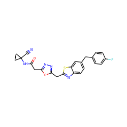 N#CC1(NC(=O)Cc2nnc(Cc3nc4ccc(Cc5ccc(F)cc5)cc4s3)o2)CC1 ZINC000169702909
