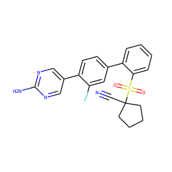 N#CC1(S(=O)(=O)c2ccccc2-c2ccc(-c3cnc(N)nc3)c(F)c2)CCCC1 ZINC000224807096