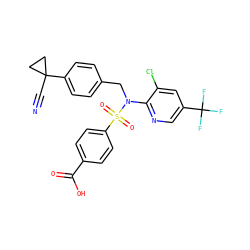N#CC1(c2ccc(CN(c3ncc(C(F)(F)F)cc3Cl)S(=O)(=O)c3ccc(C(=O)O)cc3)cc2)CC1 ZINC000113162774