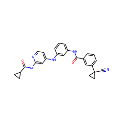N#CC1(c2cccc(C(=O)Nc3cccc(Nc4ccnc(NC(=O)C5CC5)c4)c3)c2)CC1 ZINC000653848999