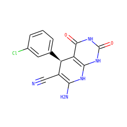 N#CC1=C(N)Nc2[nH]c(=O)[nH]c(=O)c2[C@@H]1c1cccc(Cl)c1 ZINC001772635422