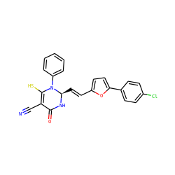 N#CC1=C(S)N(c2ccccc2)[C@@H](/C=C/c2ccc(-c3ccc(Cl)cc3)o2)NC1=O ZINC000002339257