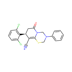 N#CC1=C2SCN(c3ccccc3)CN2C(=O)C[C@@H]1c1c(Cl)cccc1Cl ZINC000006577097